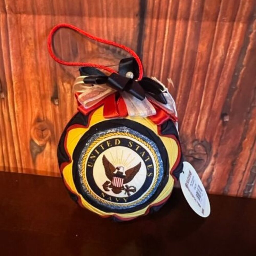 Handmade Quilted United States Navy Christmas Ornament Eagle‎ Emblem & Ribbon